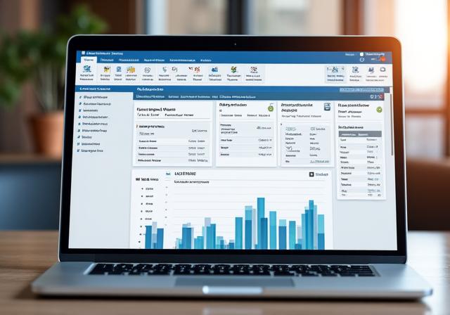 Ecrã de um computador portátil a mostrar o painel de controlo claro e organizado do software da Gestão Prédios Soluções.